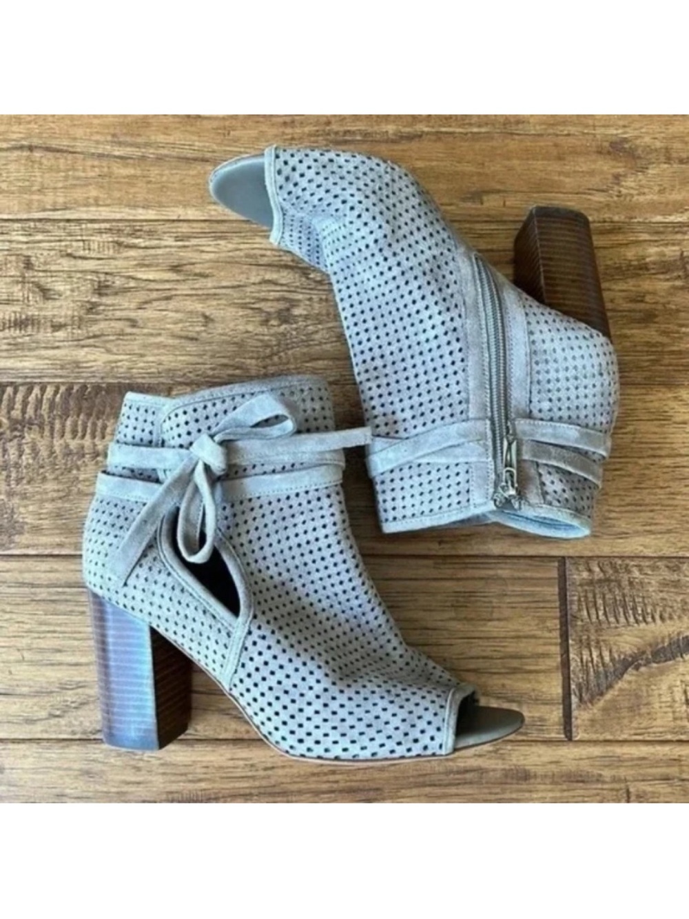 Sam Edelman Ellery Open Toe Bootie in Putty Perforated Suede Size 8